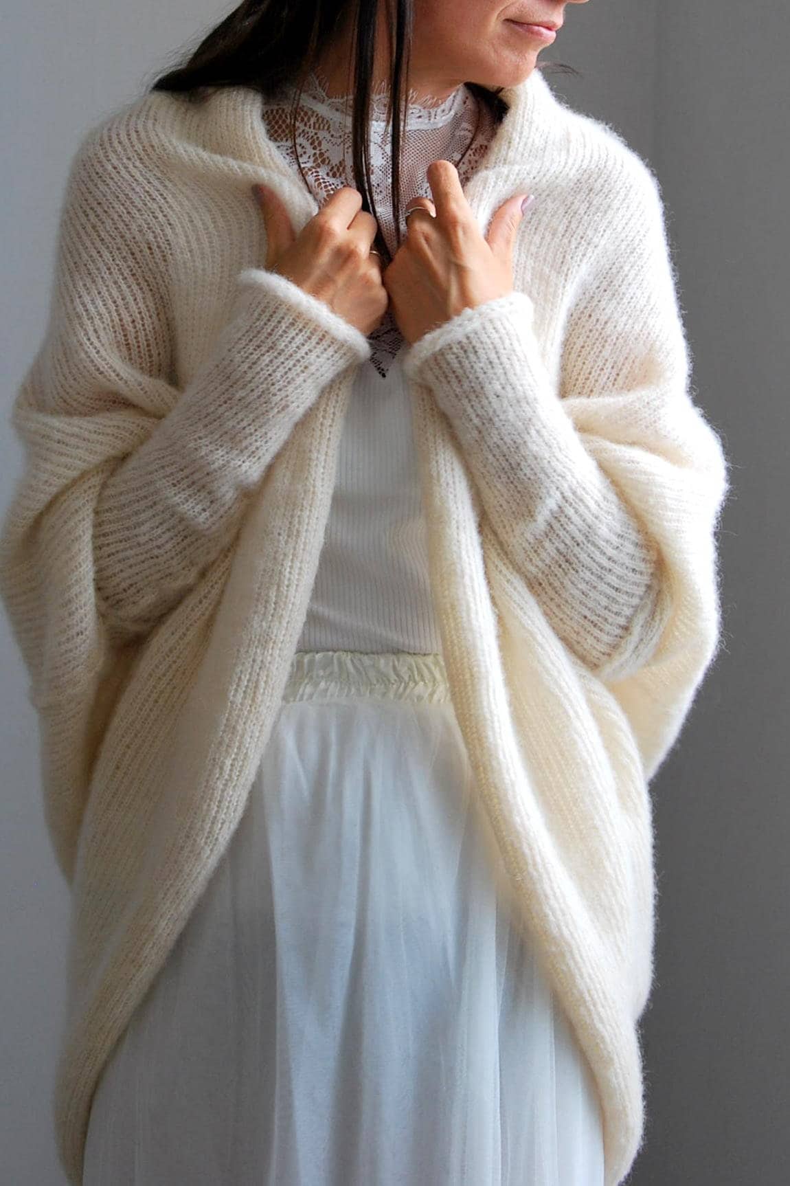 Ivory Alpaca Silk Knit Cardigan: Bridal Wedding Shrug
