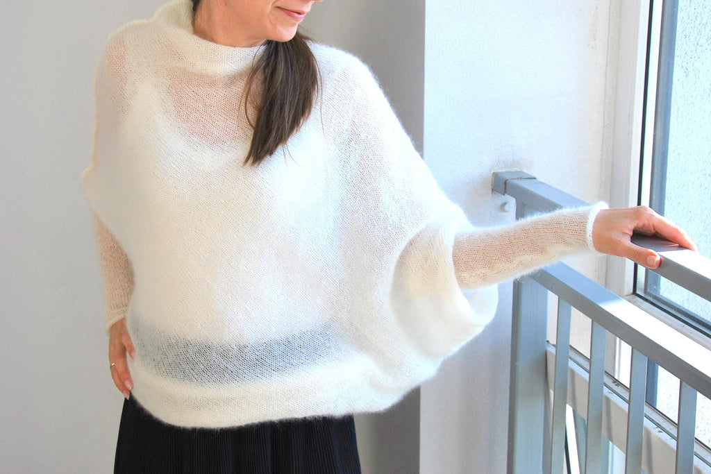 Handmade Mohair Silk Bridal Poncho: Soft Knit Wedding Cover-Up