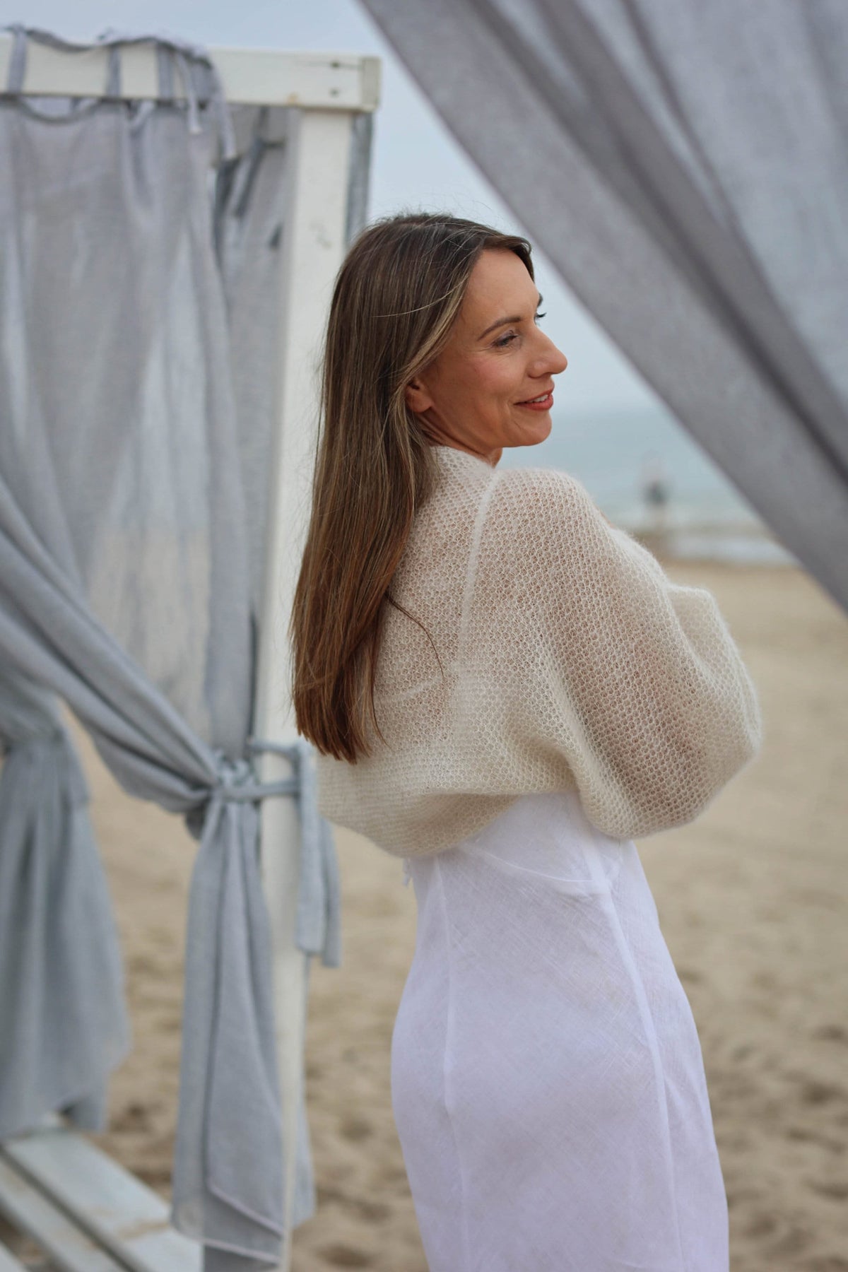 White Mohair Bridal Bolero - Balloon Sleeve Wedding Shrug