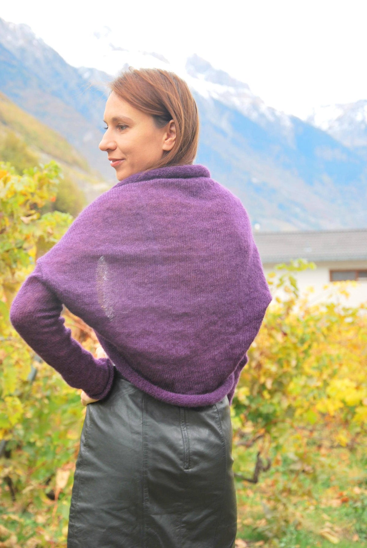Dark Purple Mohair Silk Bolero: Knitted Bridal Cover-Up