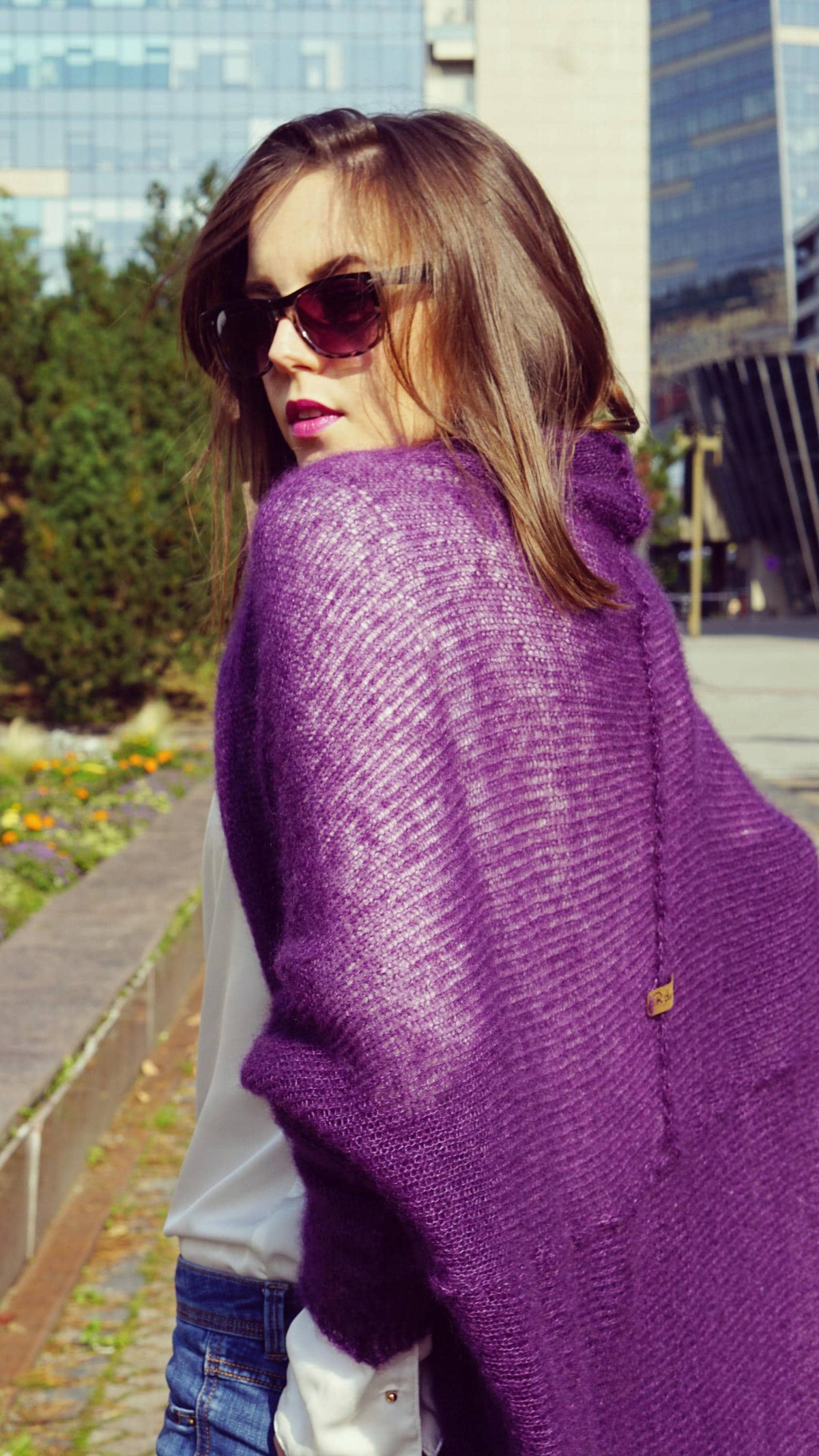 Purple Mohair Silk Cardigan: Bohemian Knit Sweater