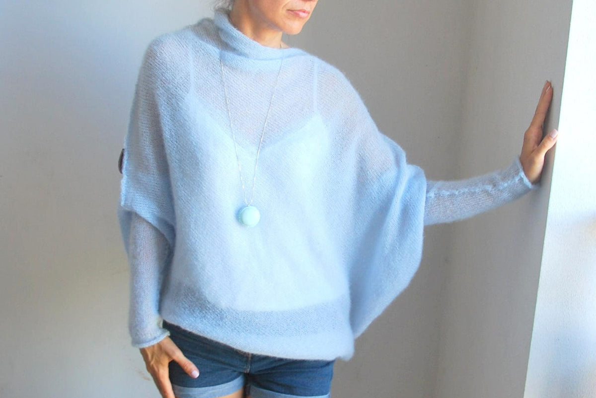 Handmade Mohair Knit Cardigan: Sky Blue Bridal Sweater