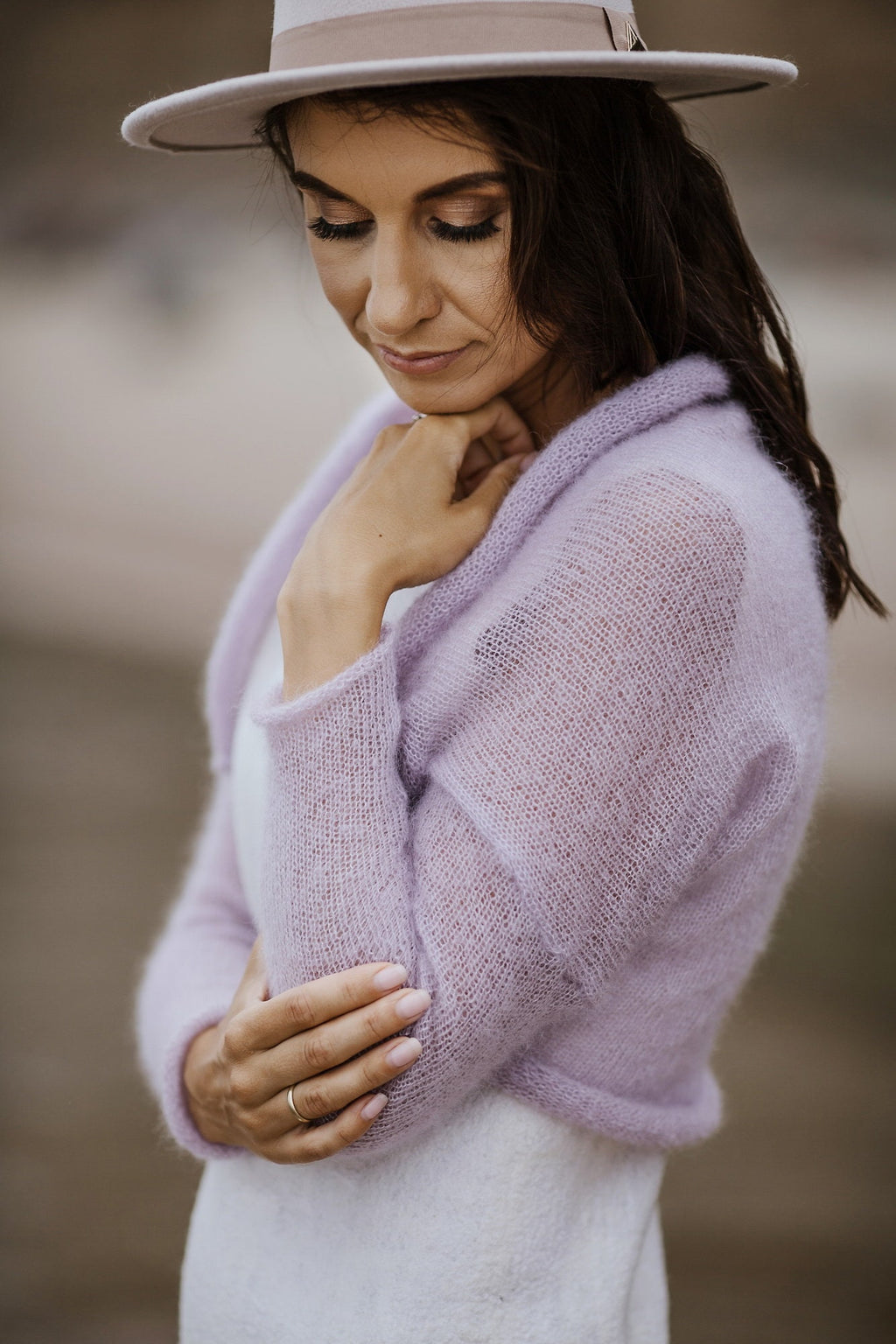 Lavender Mohair Silk Bolero: Knit Bridal Shrug