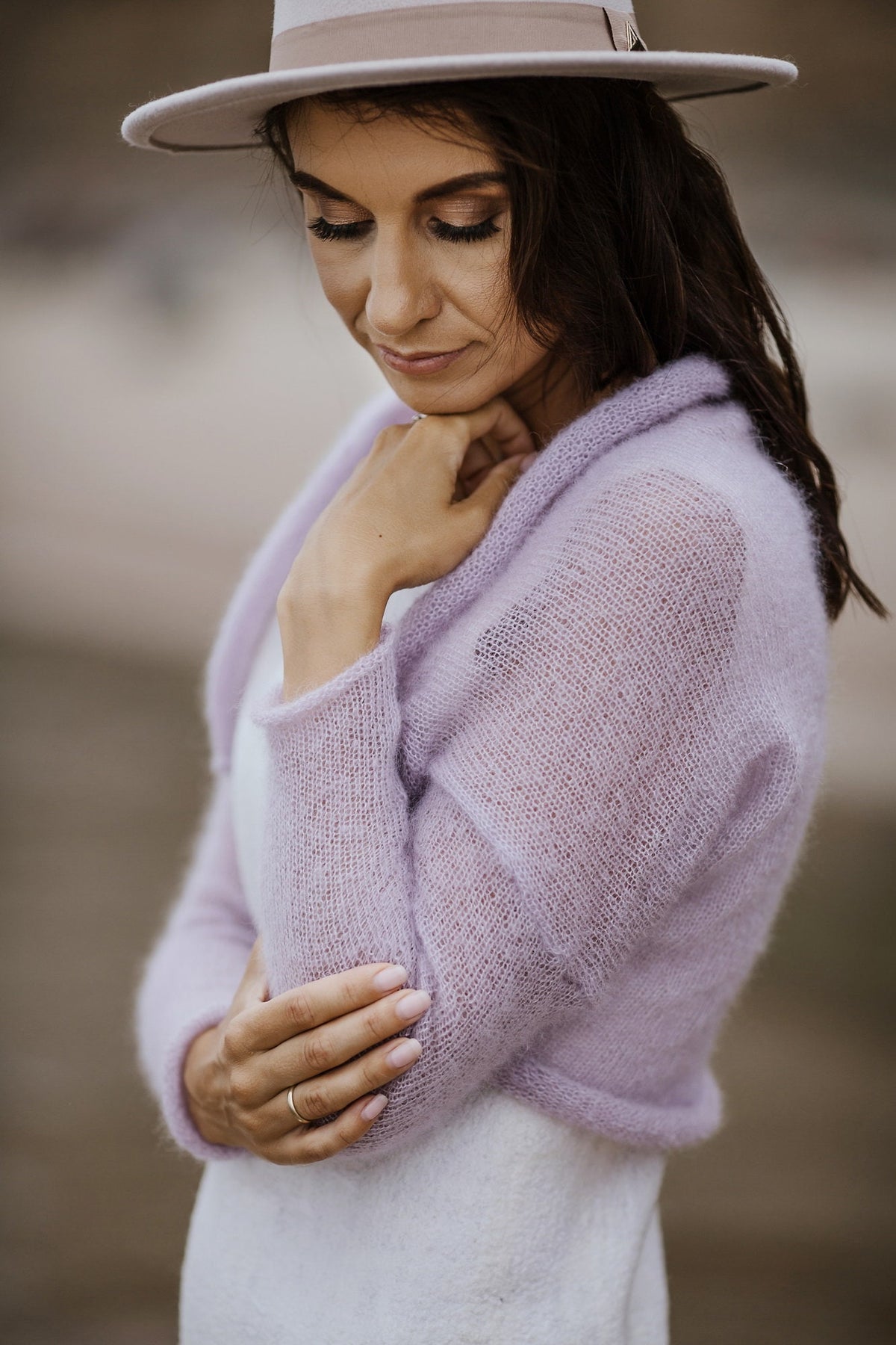 Lavender Mohair Silk Bolero: Knit Bridal Shrug