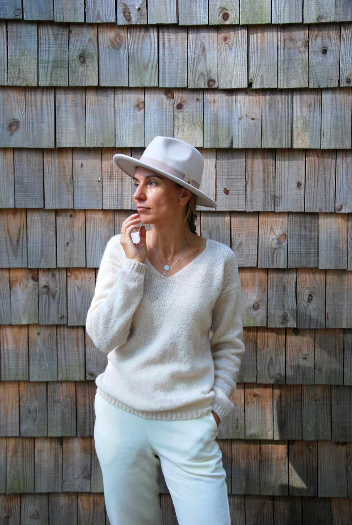Off White Alpaca Silk Pullover: V-Neck Knit Sweater