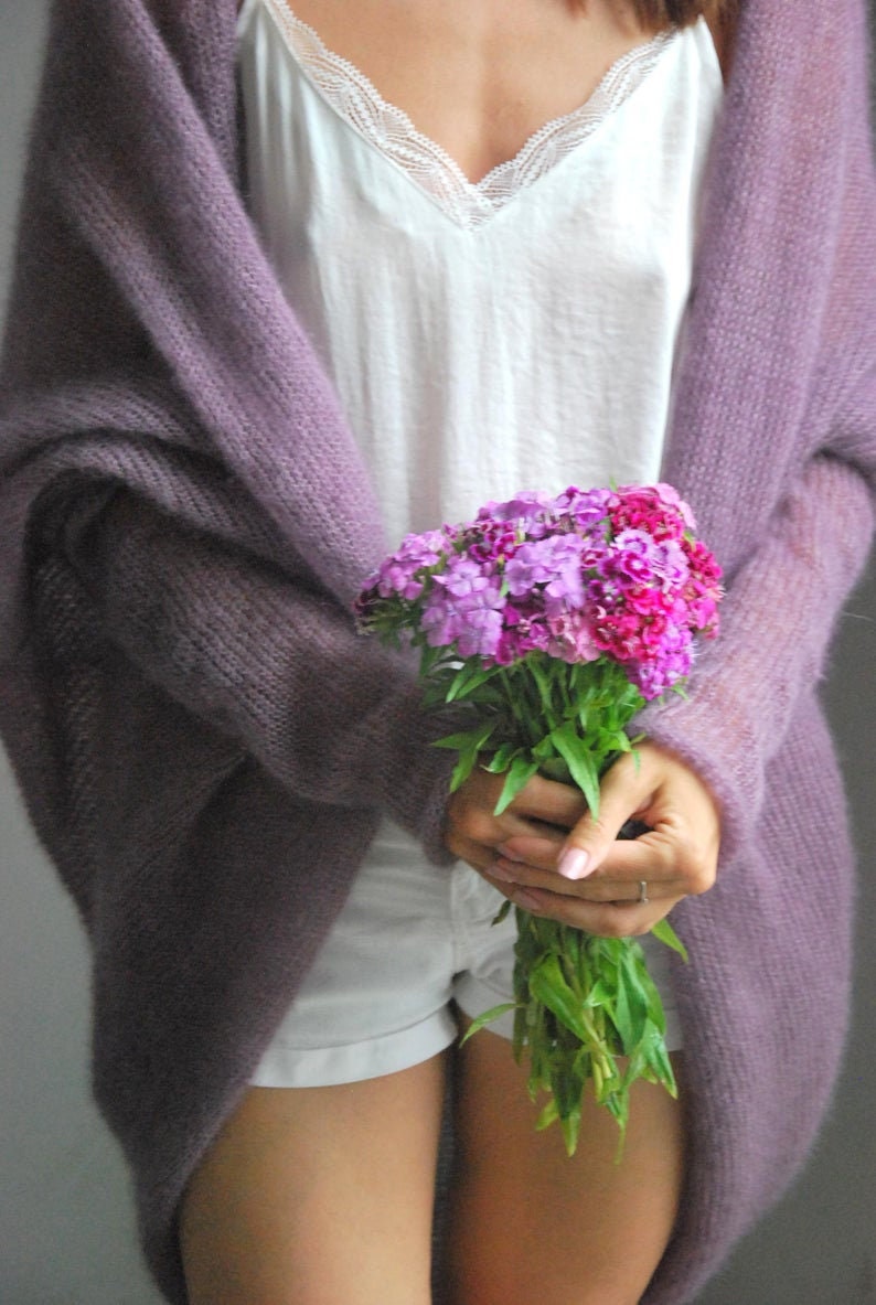 Hand Knit Mohair Cardigan: Bridal Wedding Sweater, Soft Knit Cape