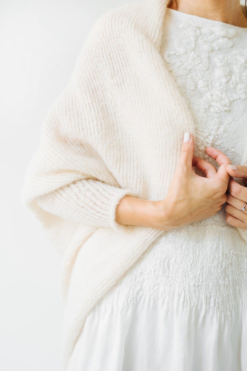 Off White Alpaca Silk Cardigan: Bridal Wedding Shrug