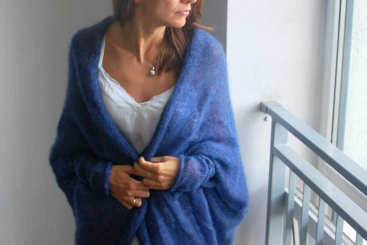 Navy Blue Mohair Silk Cardigan: Soft Bridal Wedding Cape