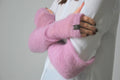 Handmade Mohair Silk Fingerless Gloves: Old Pink Knit Arm Warmers