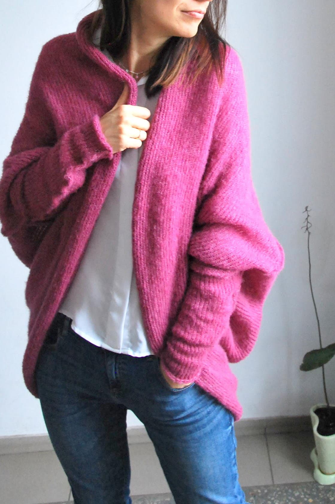 Handmade Alpaca Silk Cardigan: Oversize Heather Knit Sweater