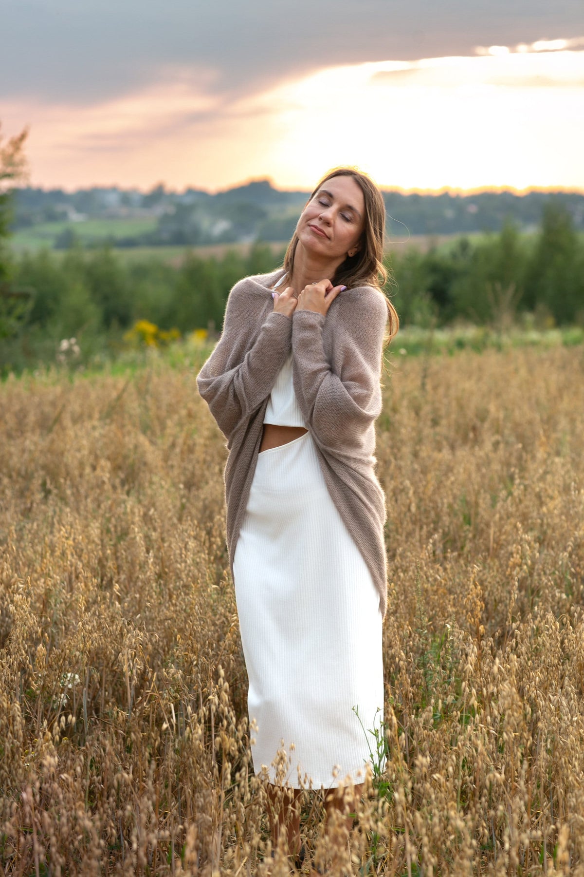 Hand Knit Mohair Bridal Cardigan: Soft Beige Wedding Sweater