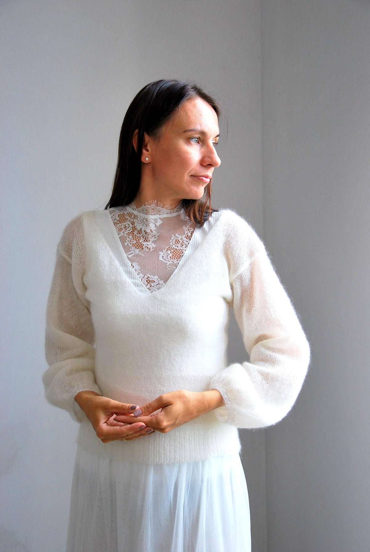 Off White Mohair Silk Sweater: Bridal Pullover Jacket