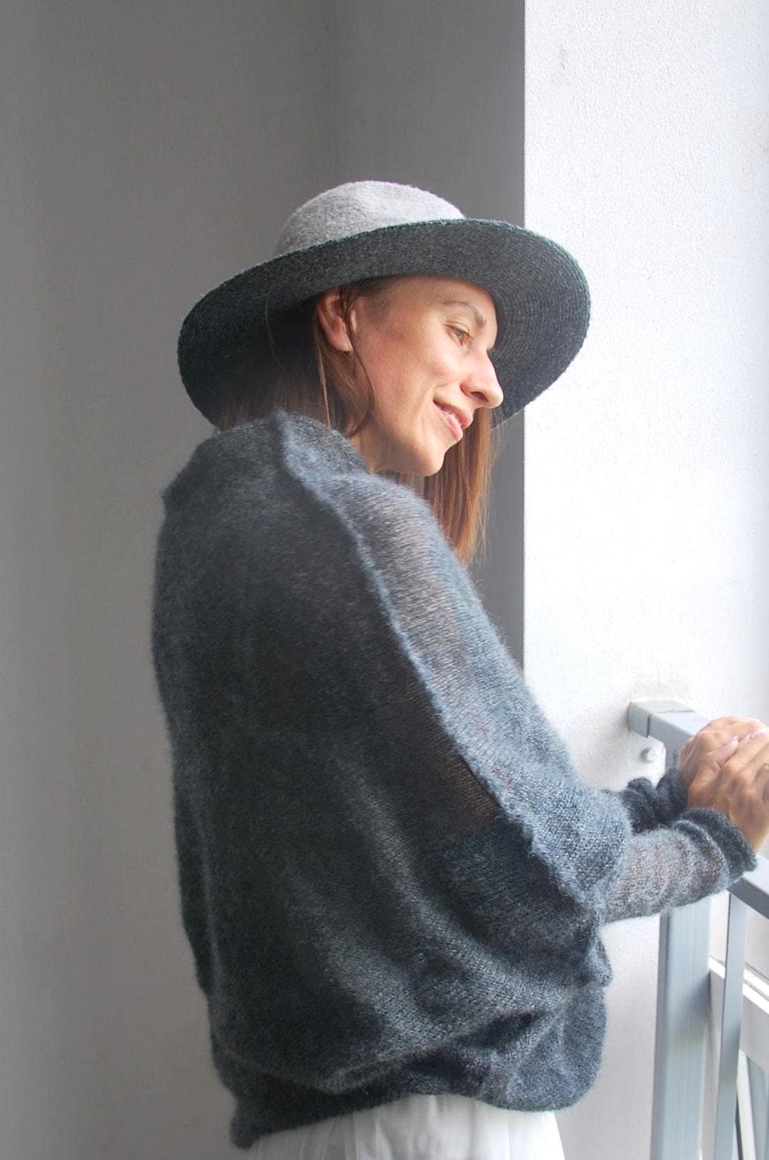 Ash Gray Mohair Silk Sweater: Knitted Pullover