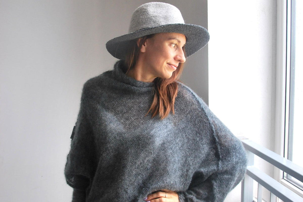 Ash Gray Mohair Silk Sweater: Knitted Pullover