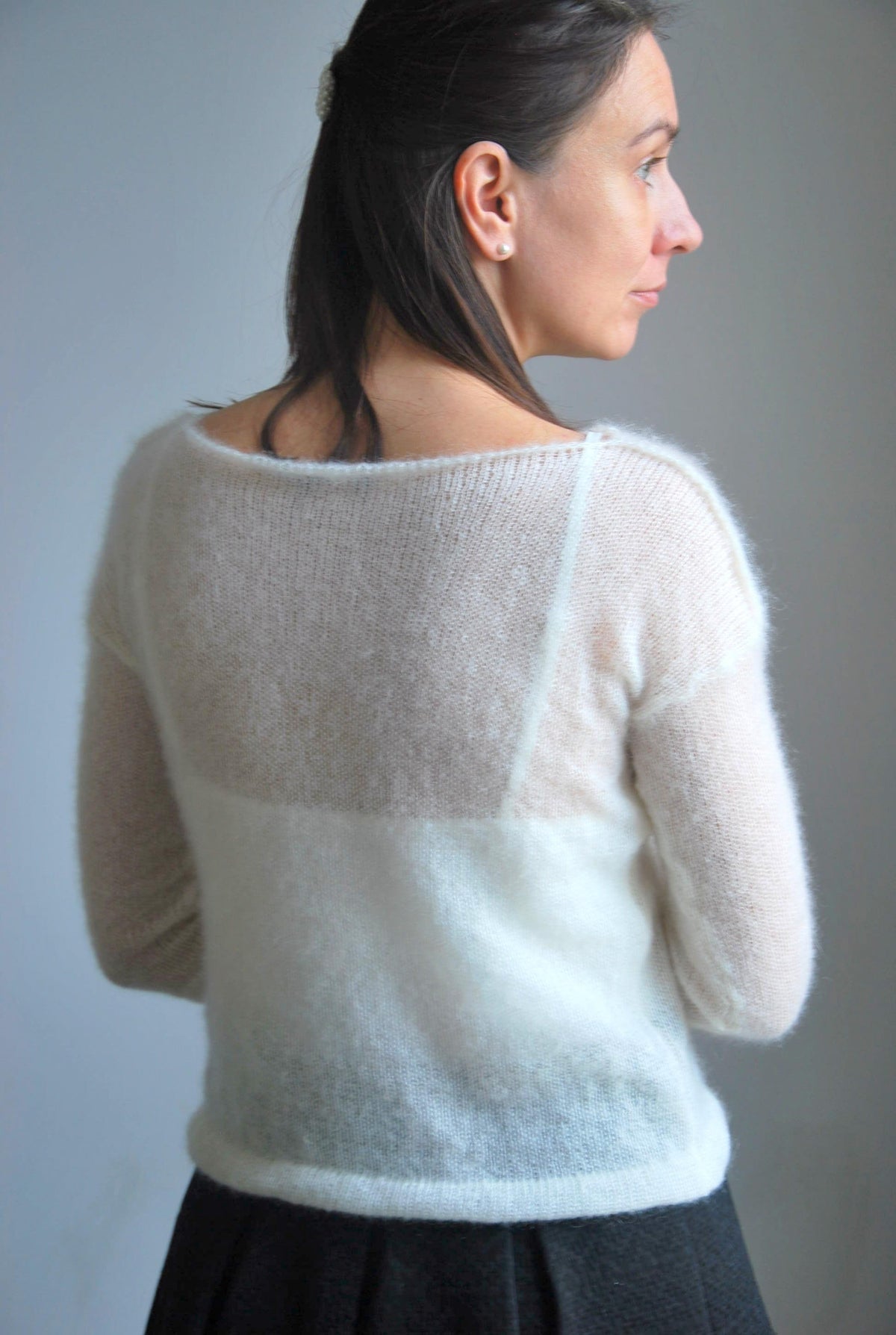 Mohair Wedding Sweater: White Knit Bridal Shrug, 3/4 Sleeves