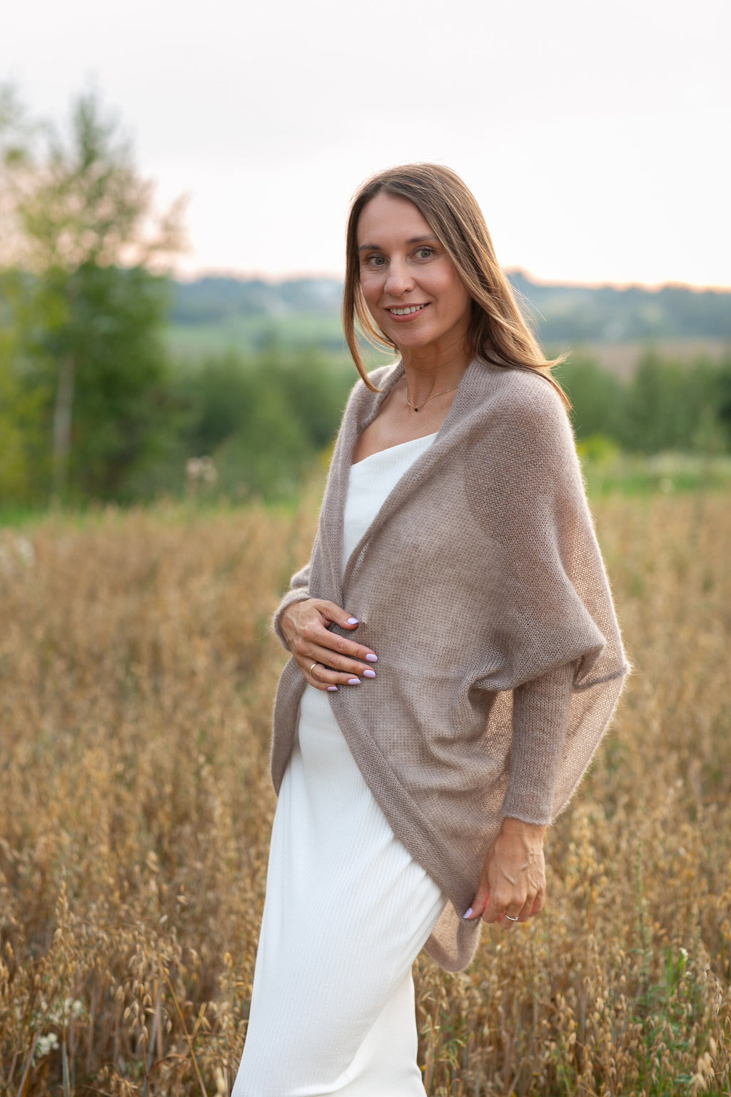 Hand Knit Mohair Bridal Cardigan: Soft Beige Wedding Sweater