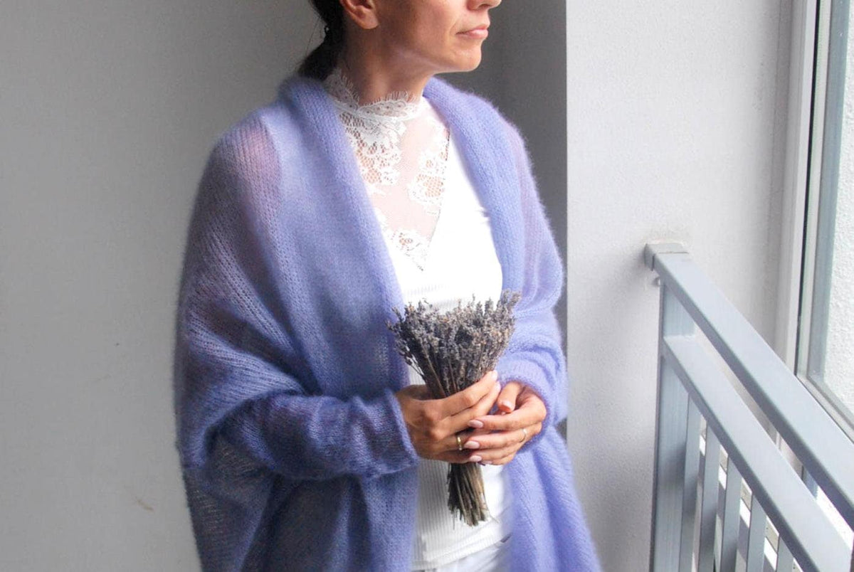 Hand Knit Mohair Cardigan: Bridal Wedding Sweater, Lavender Silk Blend