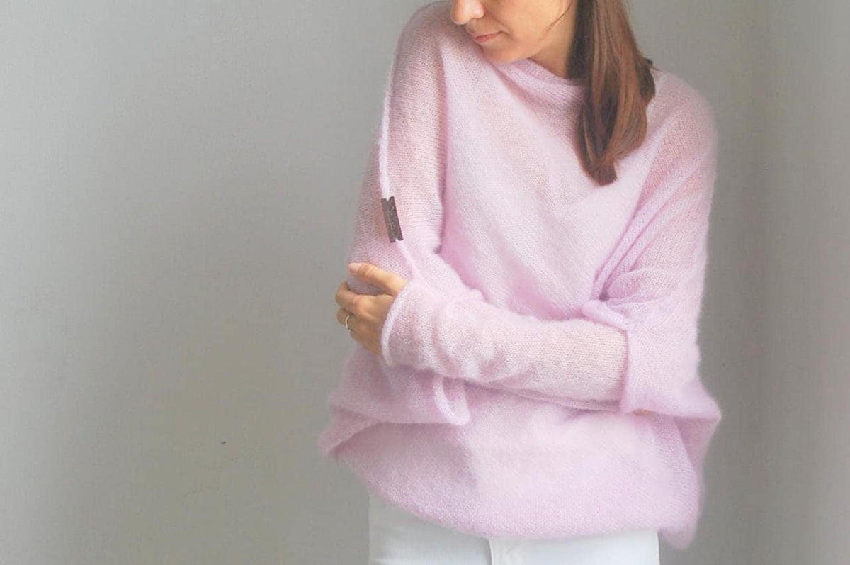 Handmade Mohair Silk Poncho Sweater - Light Pink Knit Cardigan