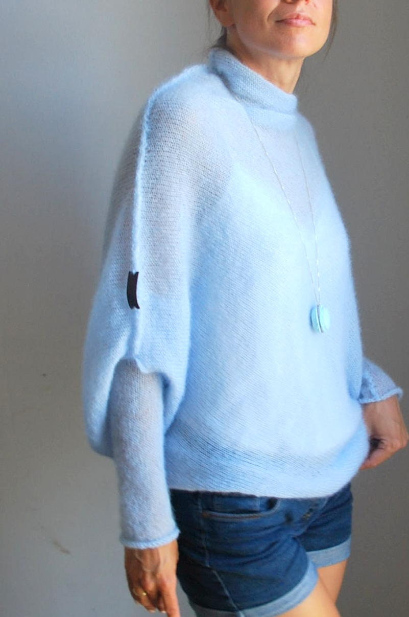Handmade Mohair Knit Cardigan: Sky Blue Bridal Sweater