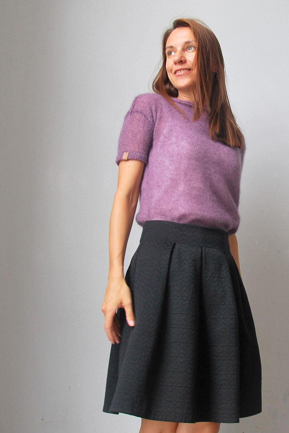 Mohair Silk Knit Sweater: Purple Heathered Bridal Pullover