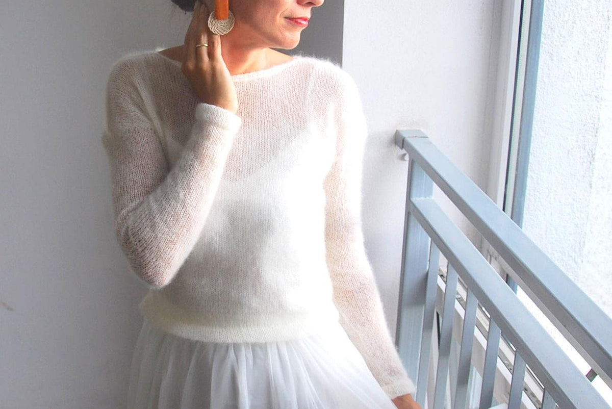 Mohair Silk Knit Sweater - Ivory Bridal Pullover
