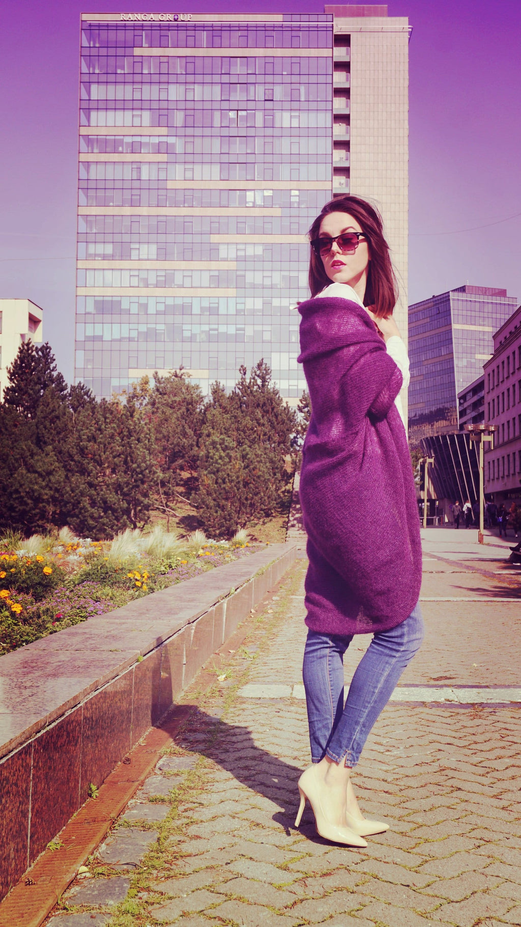 Purple Mohair Silk Cardigan: Bohemian Knit Sweater