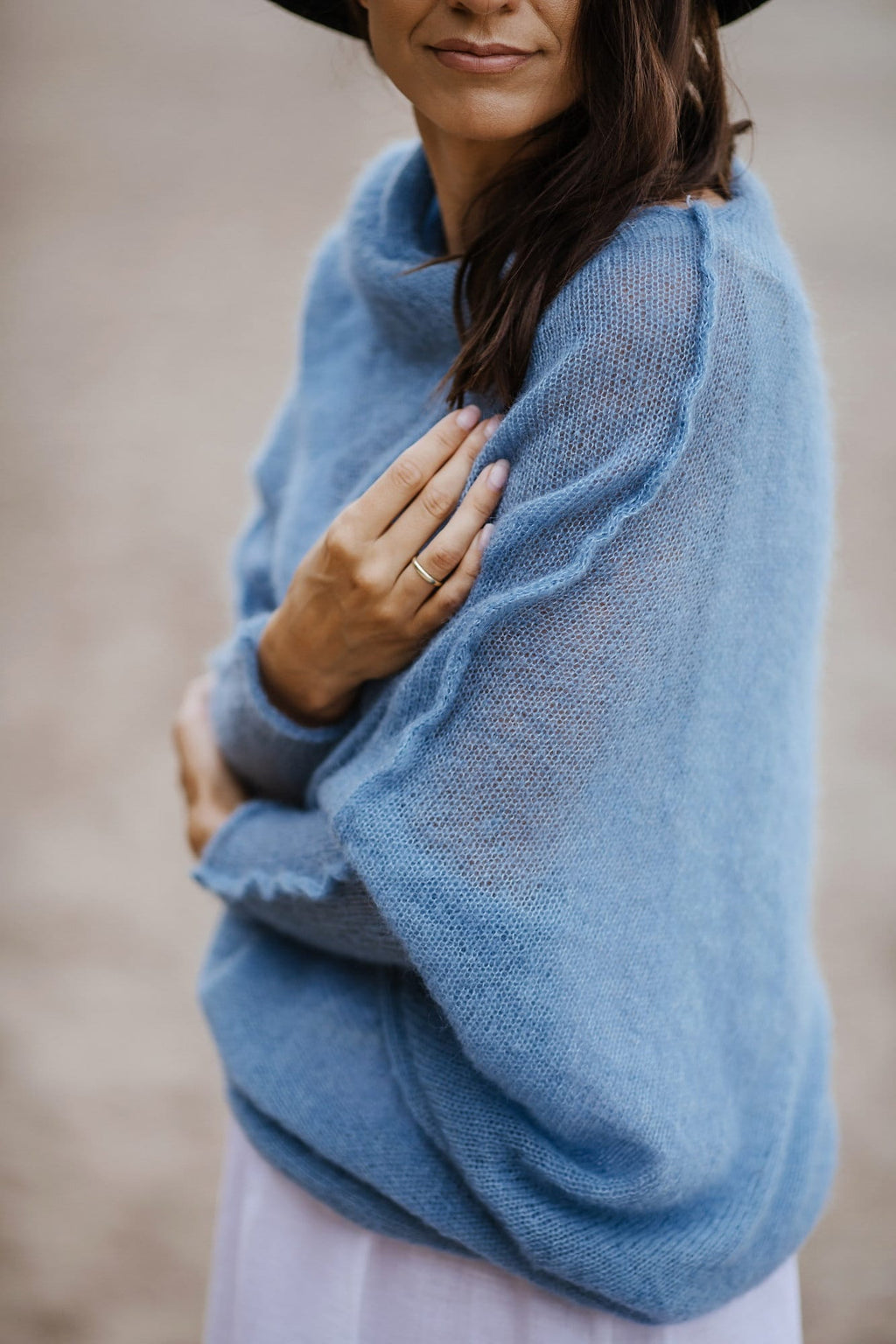 Blue Mohair Silk Cocoon Poncho: Bridal Sweater Jacket