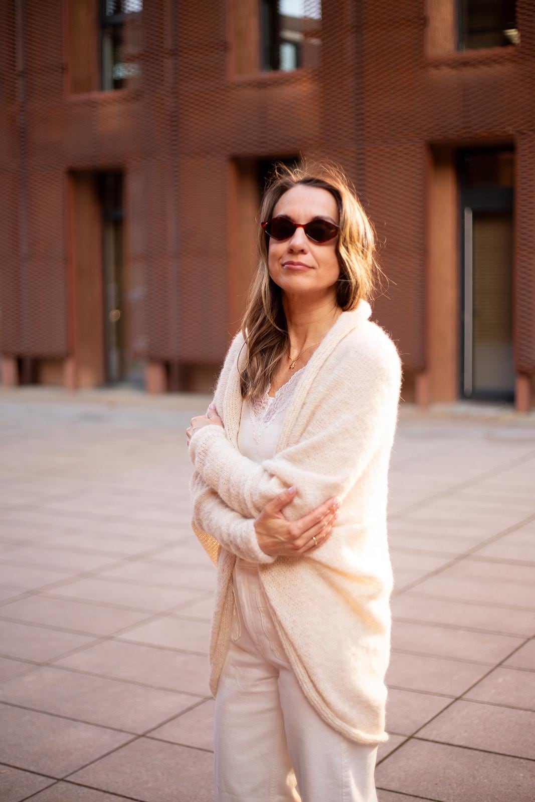Cream ivory boho cardigan alpaca silk, handmade wrap sweater,  soft lightweight knitwear, cozy minimalist bohemian sweater