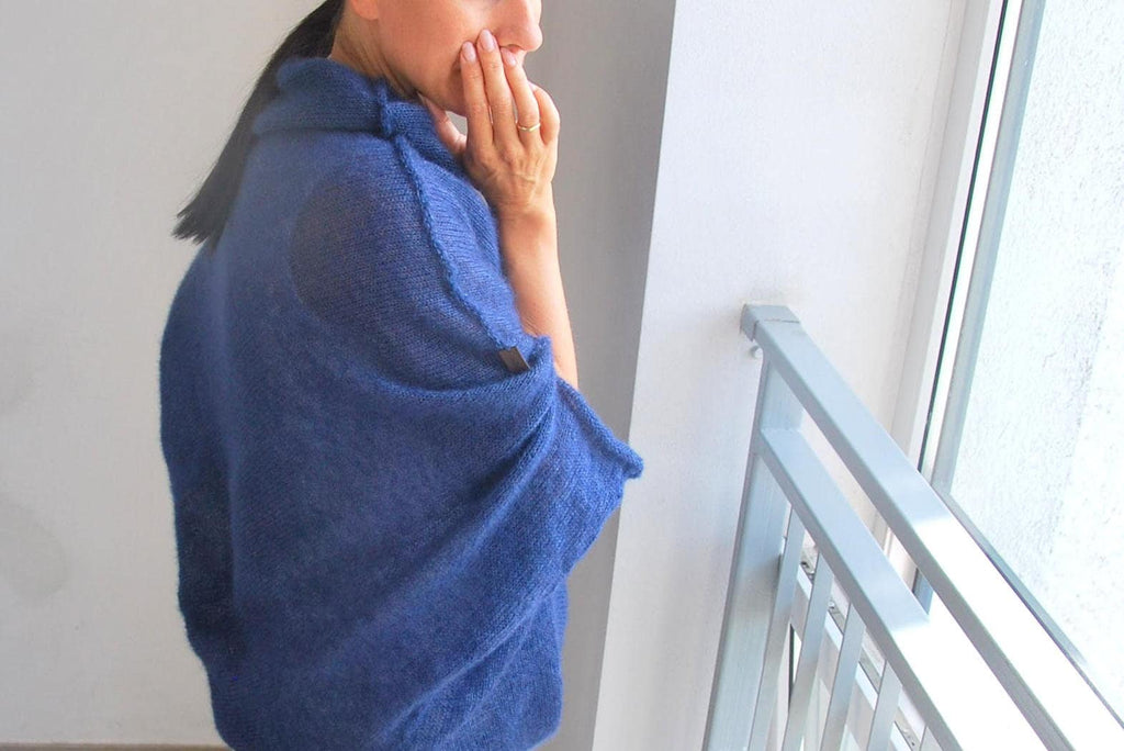 Navy Blue Mohair Silk Poncho: Bridal Cocoon Pullover