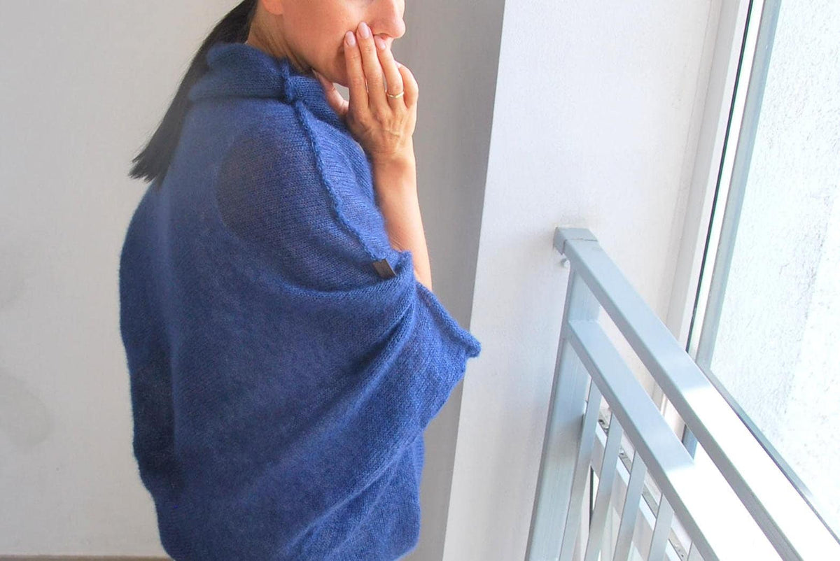 Navy Blue Mohair Silk Poncho: Bridal Cocoon Pullover