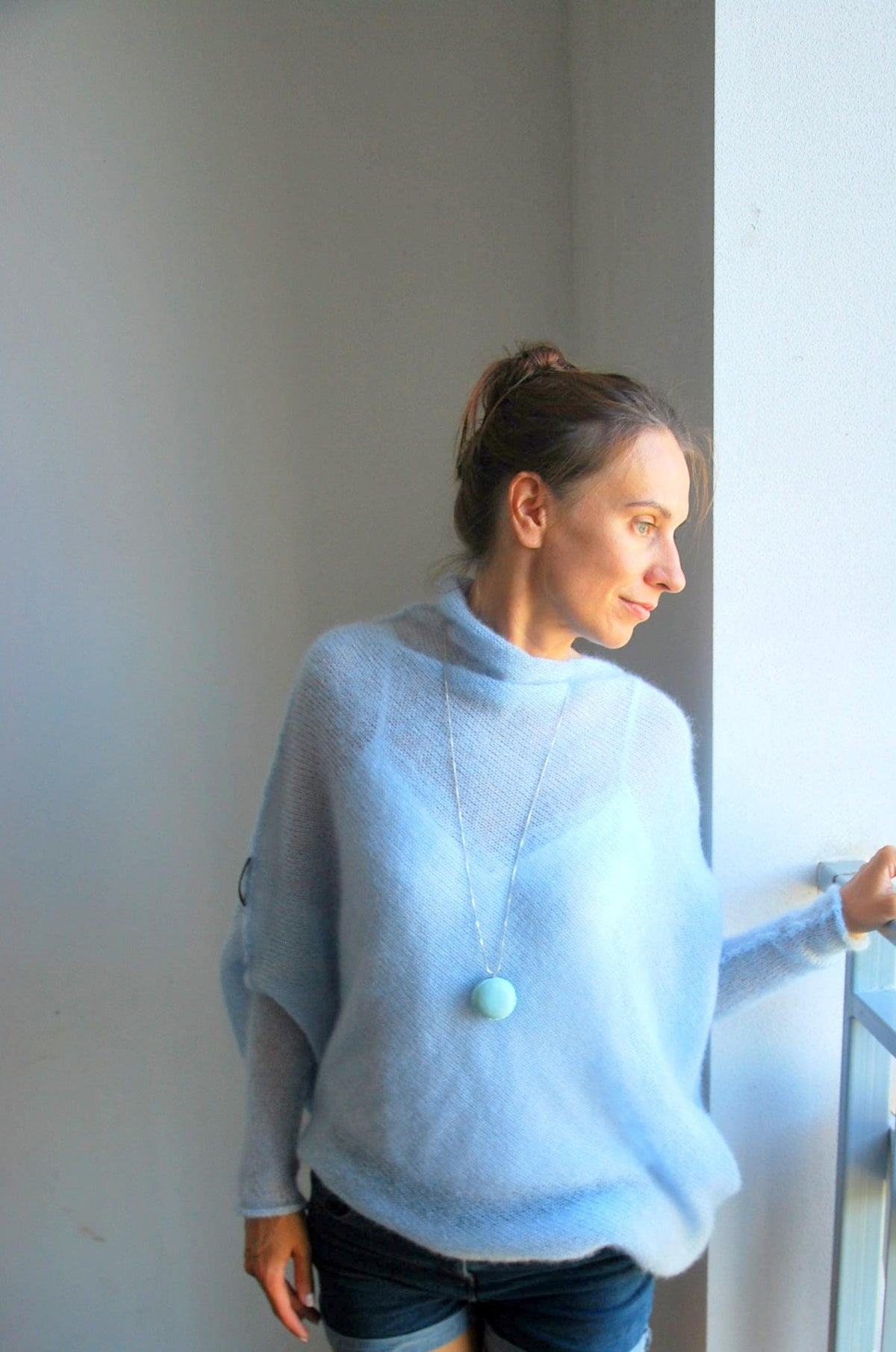 Handmade Mohair Knit Cardigan: Sky Blue Bridal Sweater