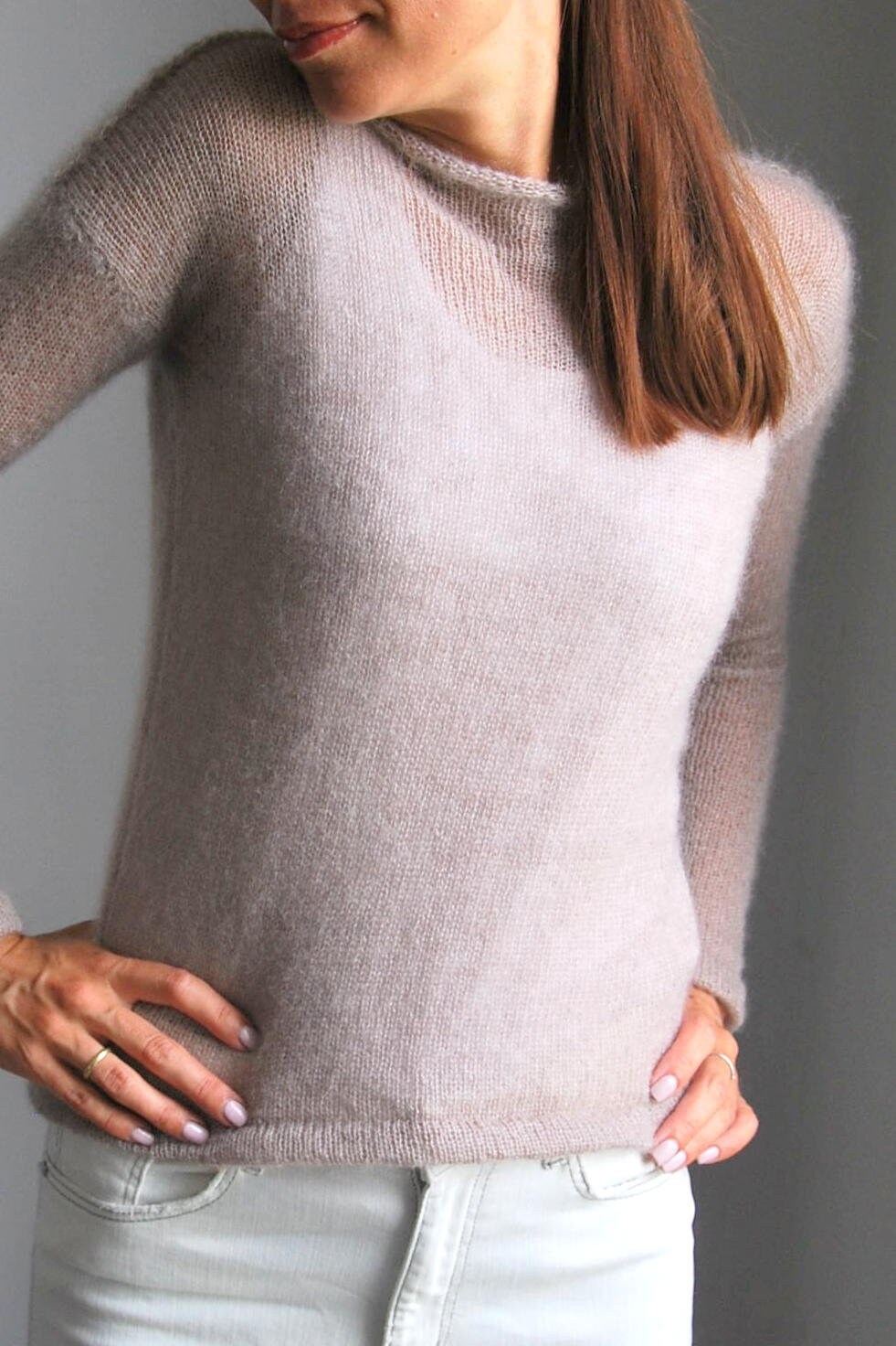 Beige Mohair Bridal Sweater: Sheer Knit Wedding Pullover