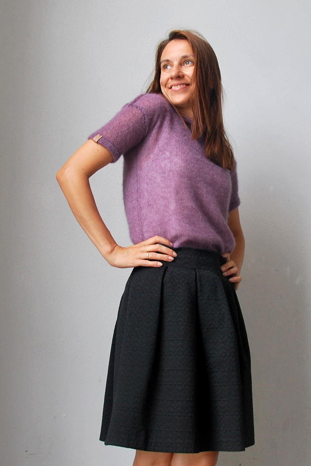 Mohair Silk Knit Sweater: Purple Heathered Bridal Pullover
