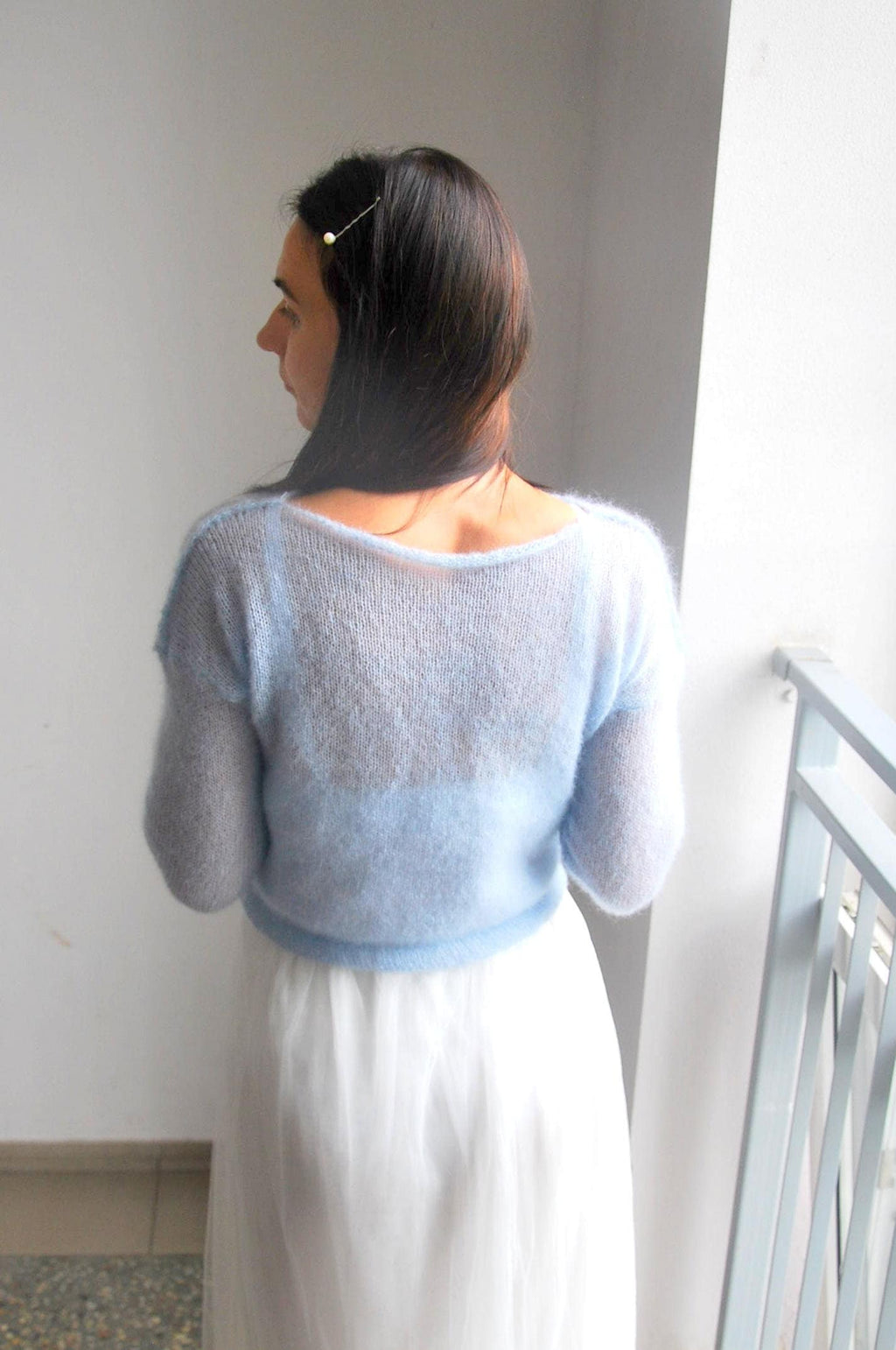 Handmade Mohair Silk Pullover: Light Blue Bridal Sweater