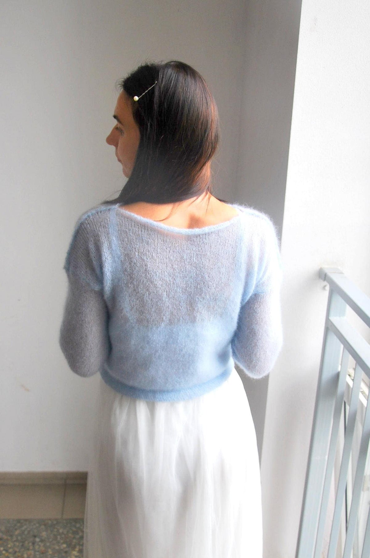 Handmade Mohair Silk Pullover: Light Blue Bridal Sweater