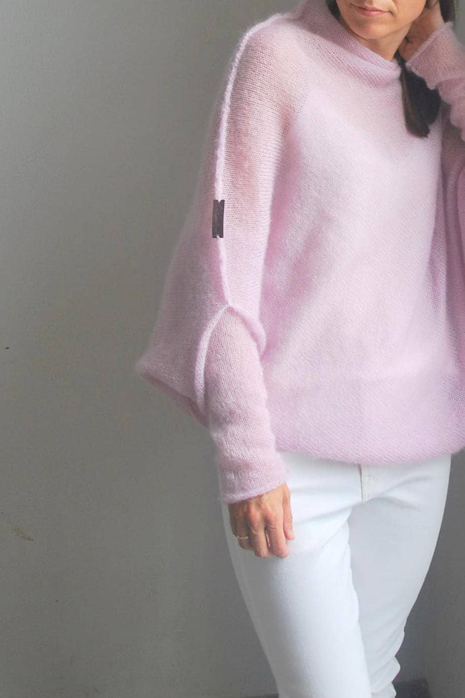 Handmade Mohair Silk Poncho Sweater - Light Pink Knit Cardigan
