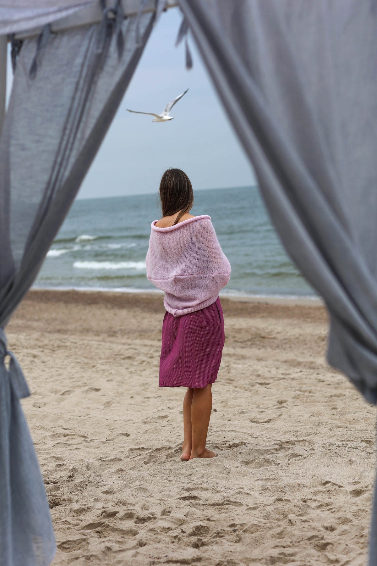 Hand Knit Alpaca Silk Cardigan: Powder Pink Oversized Sweater
