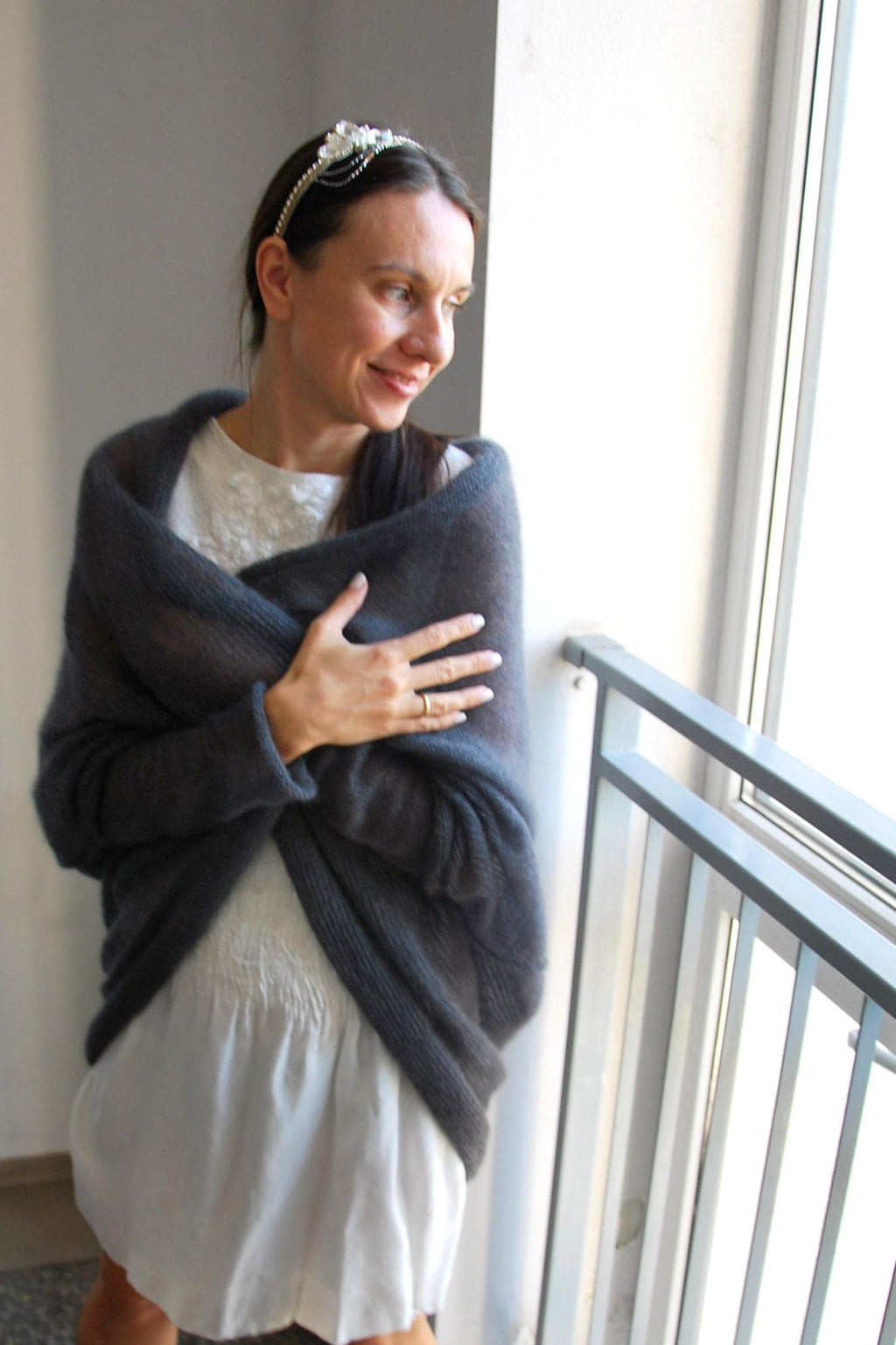 Ash Gray Mohair Silk Cardigan: Soft Bridal Sweater
