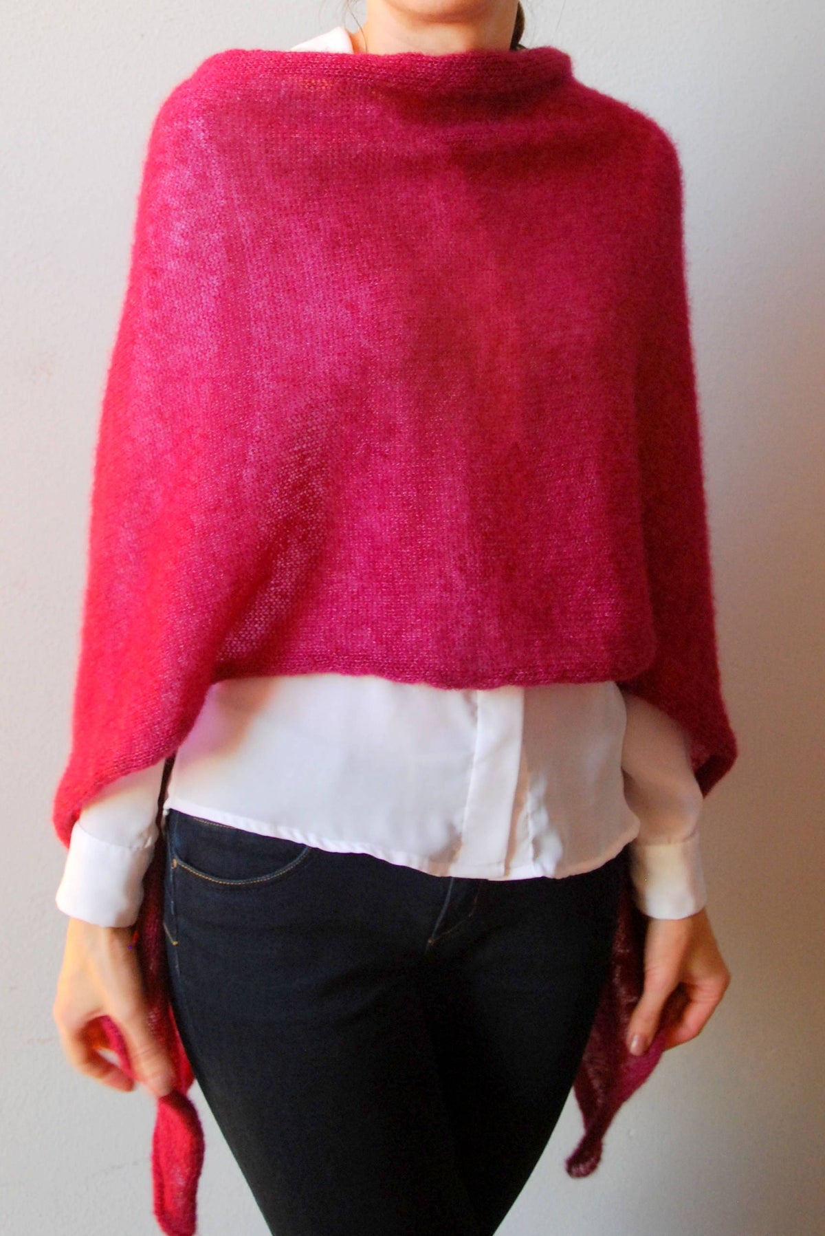 Dark Rose Mohair Wedding Shawl: Knit Bridal Cape