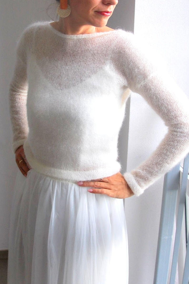 Mohair Silk Knit Sweater - Ivory Bridal Pullover