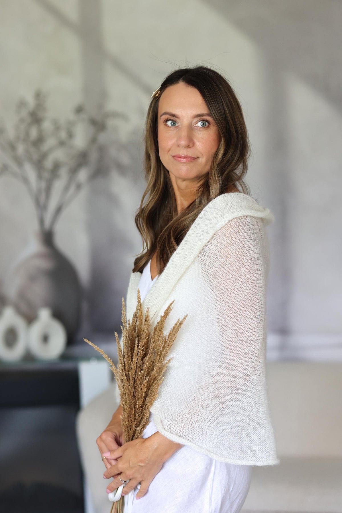 Bridal Mohair Silk Shawl – Handmade Wedding Wrap, Soft Lightweight Scarf for Bride