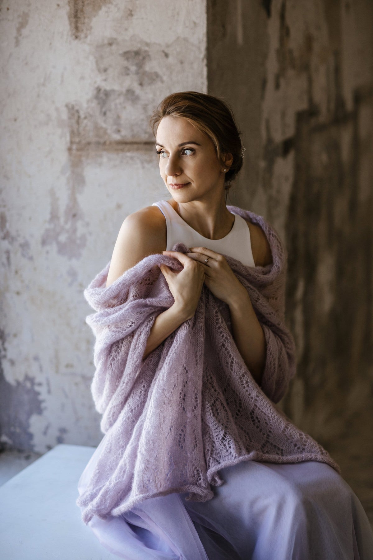 Light Lavender Mohair Silk Shawl: Bridal Wedding Wrap