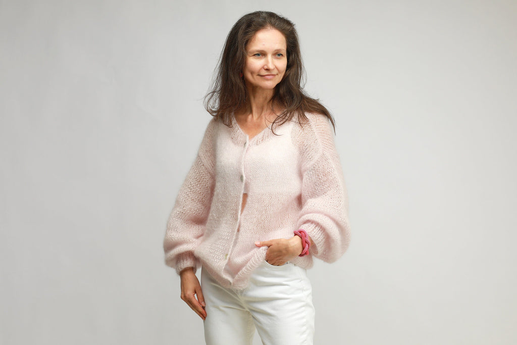 Handmade Mohair Silk Cardigan: Pink Pearl Bridal Cape