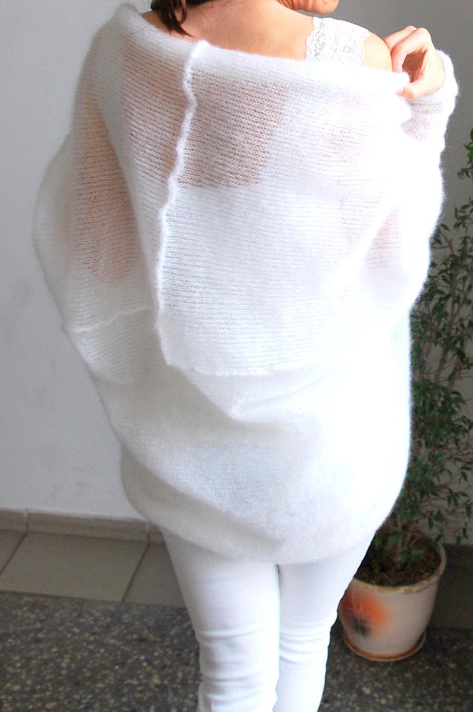 Handmade Mohair Wedding Cardigan: White Silk Bridal Sweater