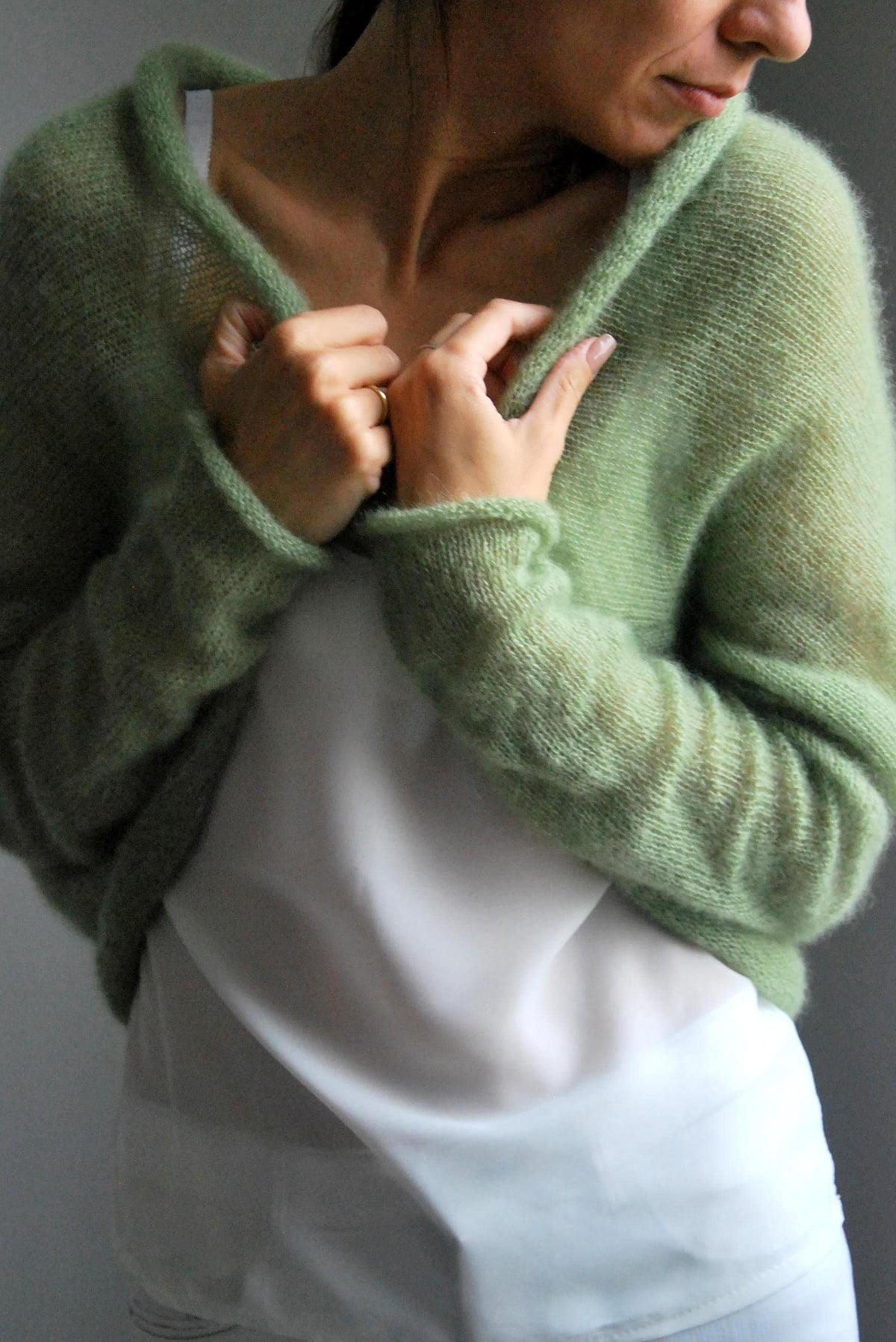 Apple Green Mohair Silk Bolero: Bridal Shrug Cover-Up