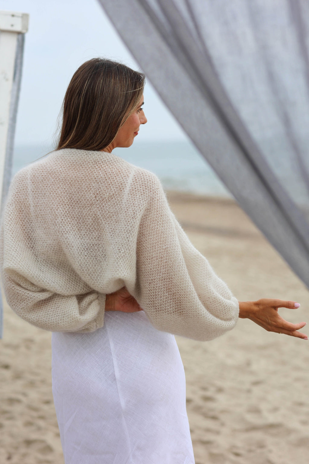 White Mohair Bridal Bolero - Balloon Sleeve Wedding Shrug