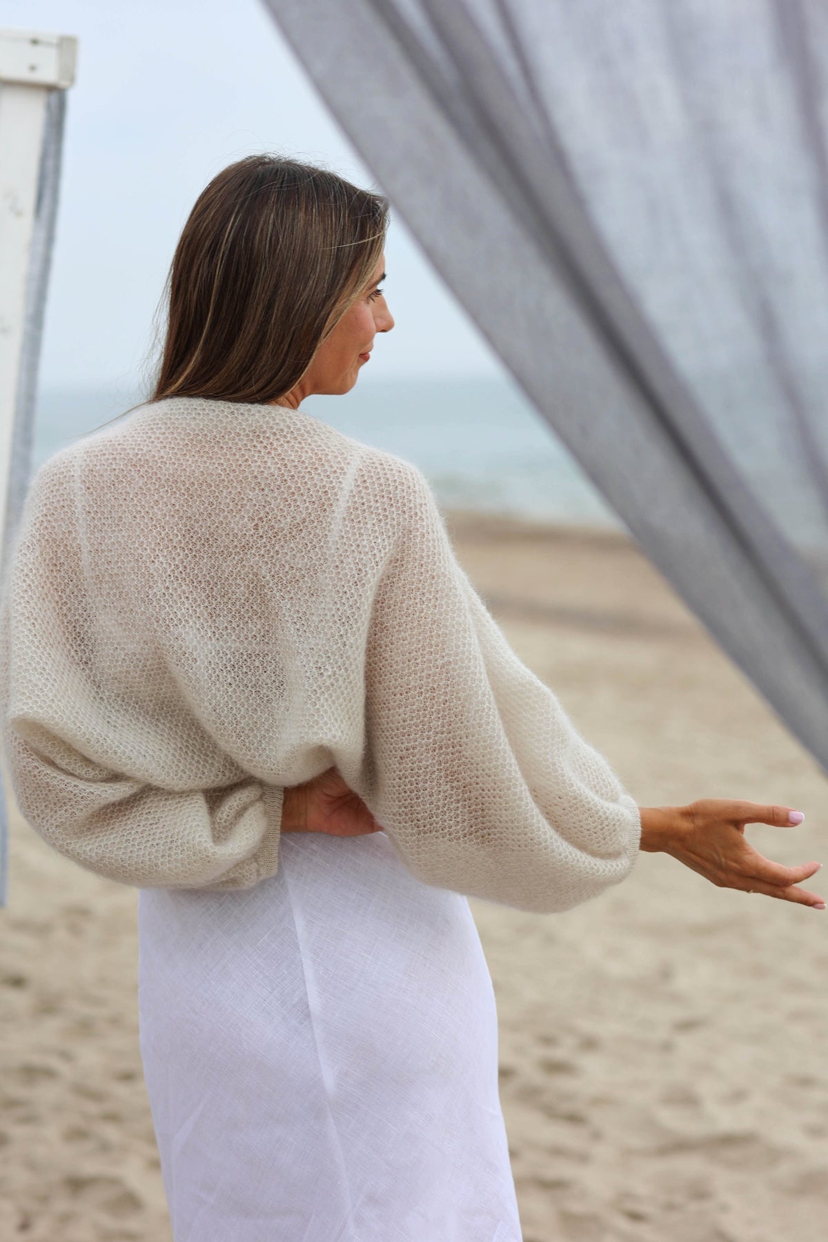 White Mohair Bridal Bolero - Balloon Sleeve Wedding Shrug
