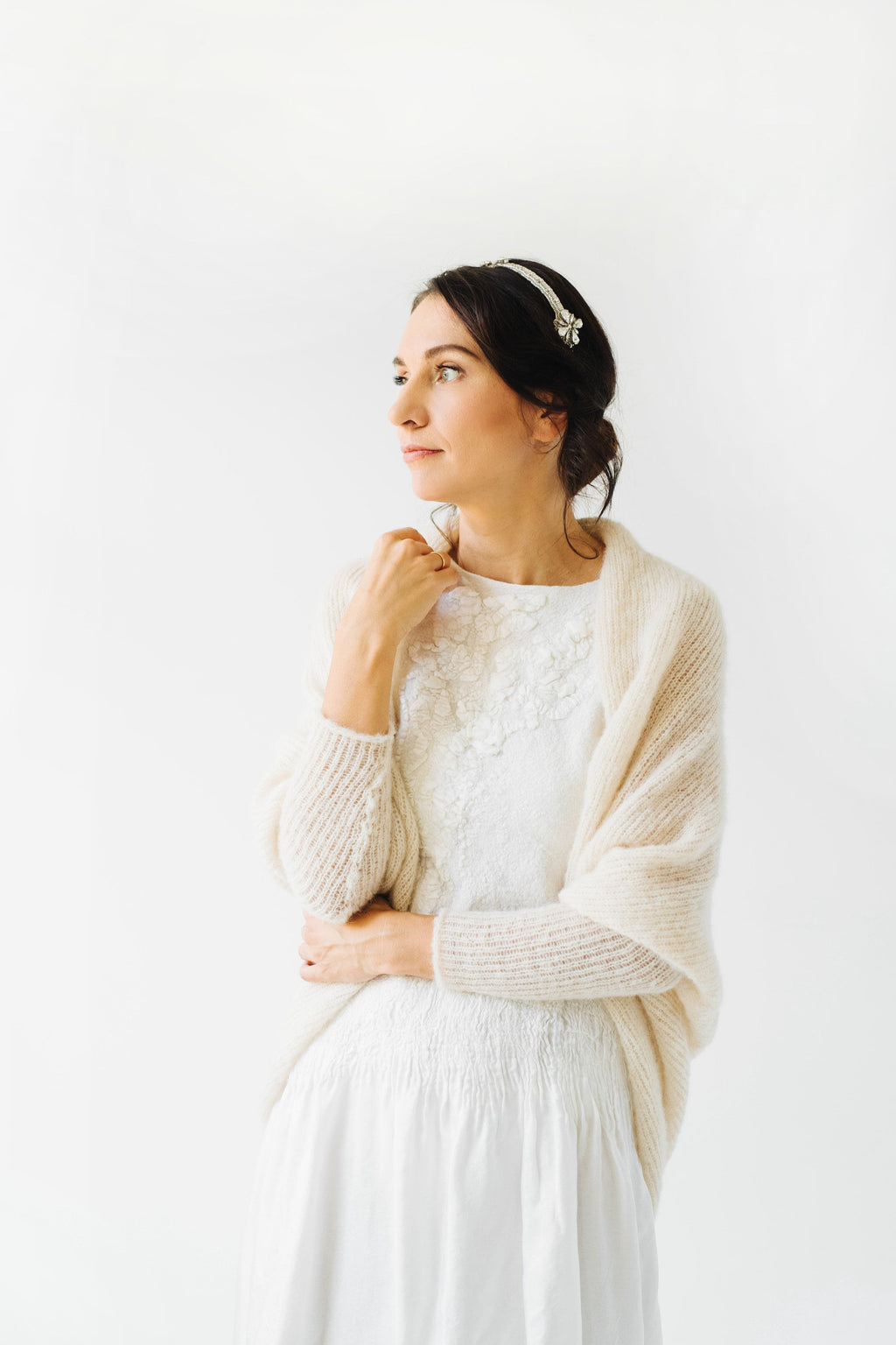 Off White Alpaca Silk Cardigan: Bridal Wedding Shrug