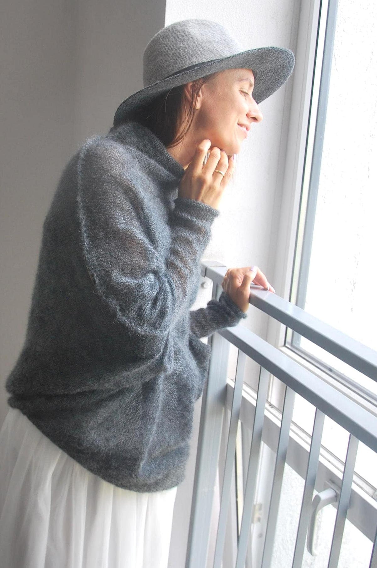 Ash Gray Mohair Silk Sweater: Knitted Pullover