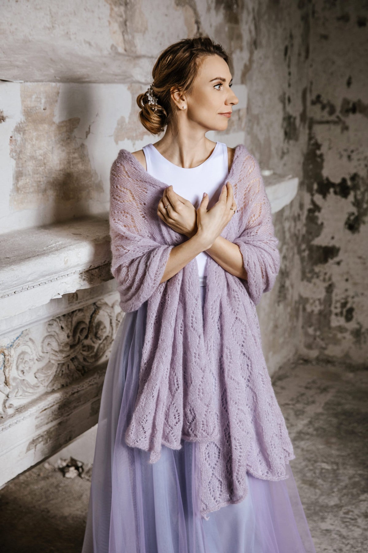 Light Lavender Mohair Silk Shawl: Bridal Wedding Wrap
